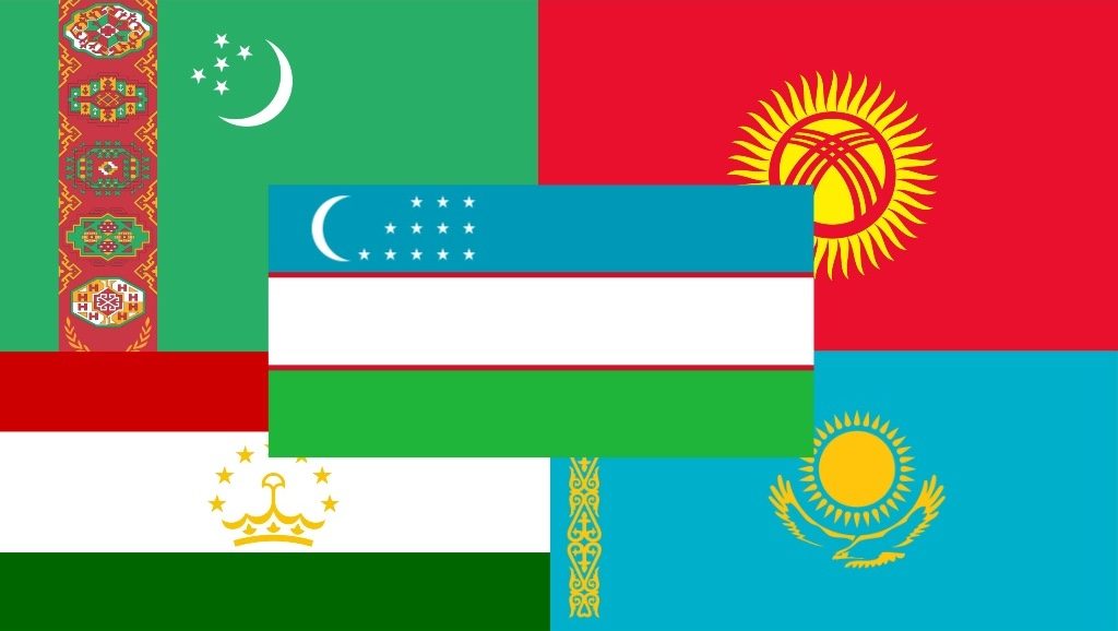 Zentralasien, Flaggen, Turkmenistan, Kasachstan, Kirgistan, Tadschikistan, Usbekistan