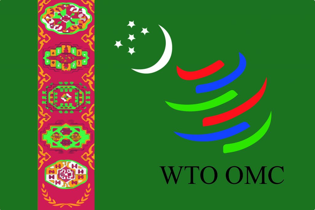 turkmenische Flagge mit Symbol der WTO