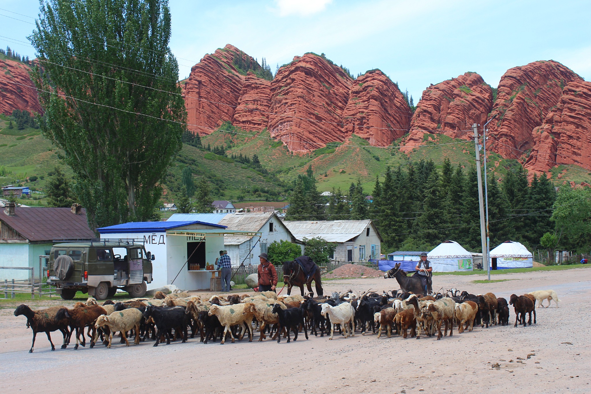 Info Shymkent - Herdenauftrieb an den Jeti-Ögüz-Felsen