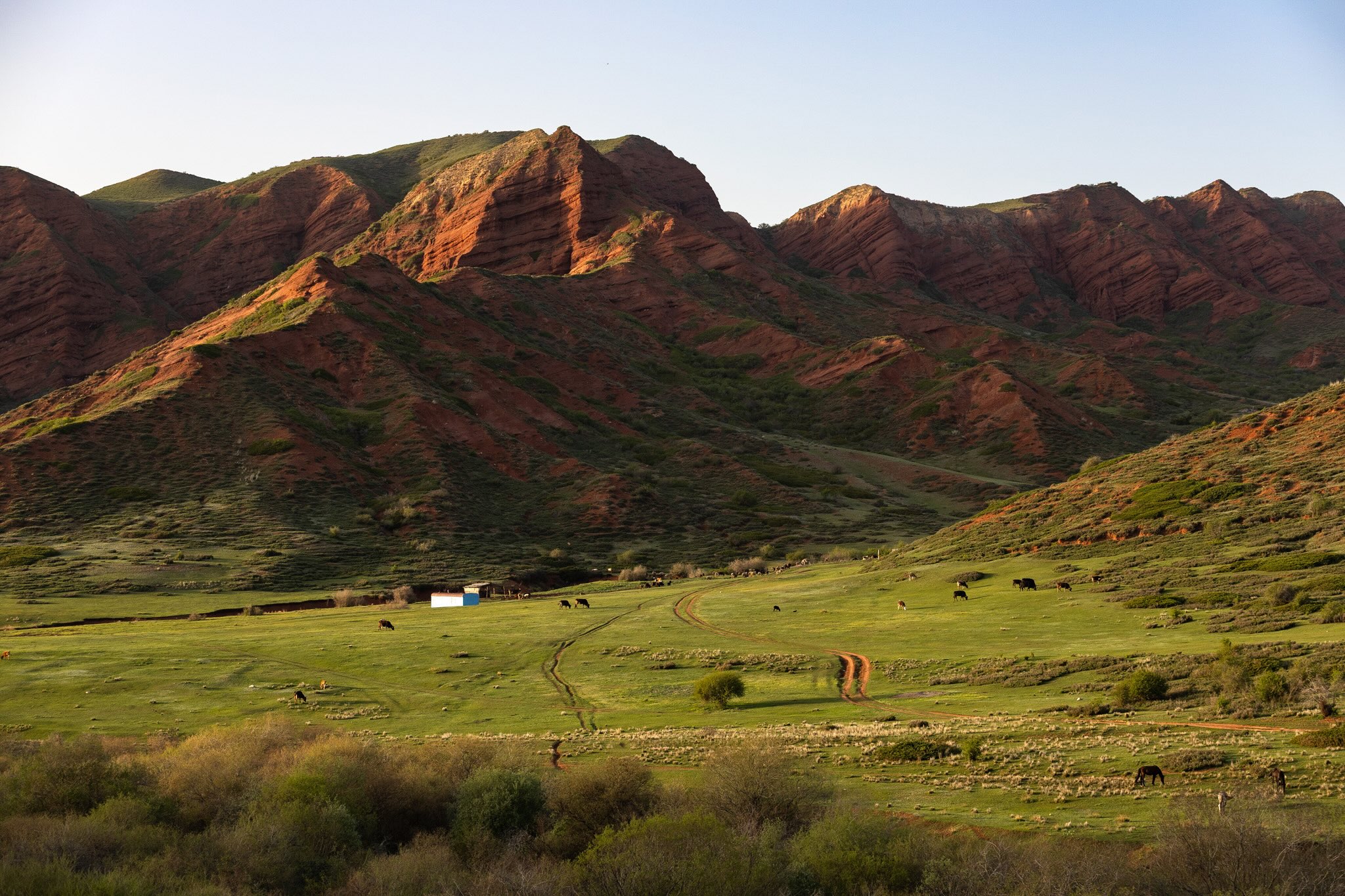 rote Steinberge, Landschaft, Gras, Sonne