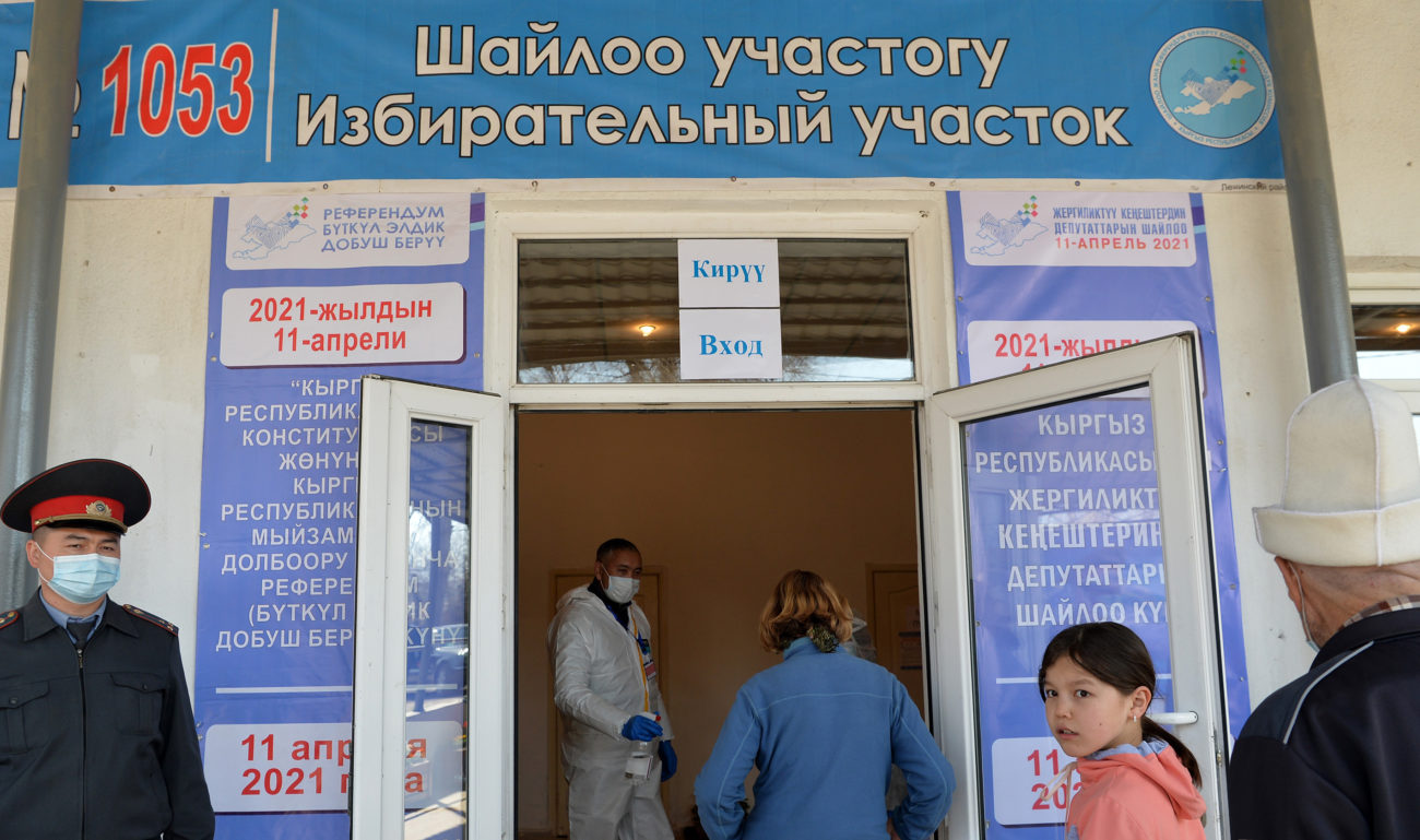 Voters at polling station 1053 in Kyrgyzstan on the day of the referendum on the constitution