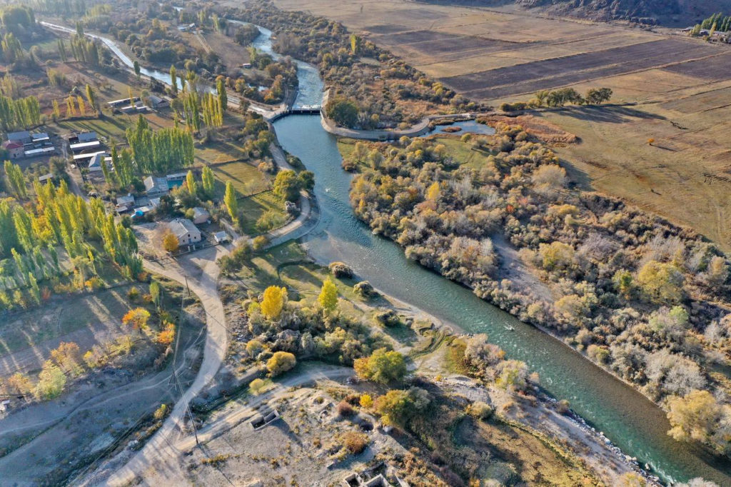 View of the river Talas in Kyrgyzstan