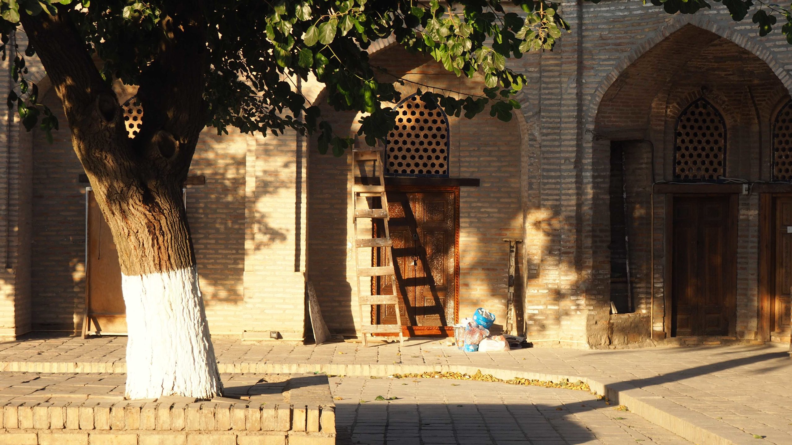 Bibi-Khanym Mosque Samarkand shadows sunlight