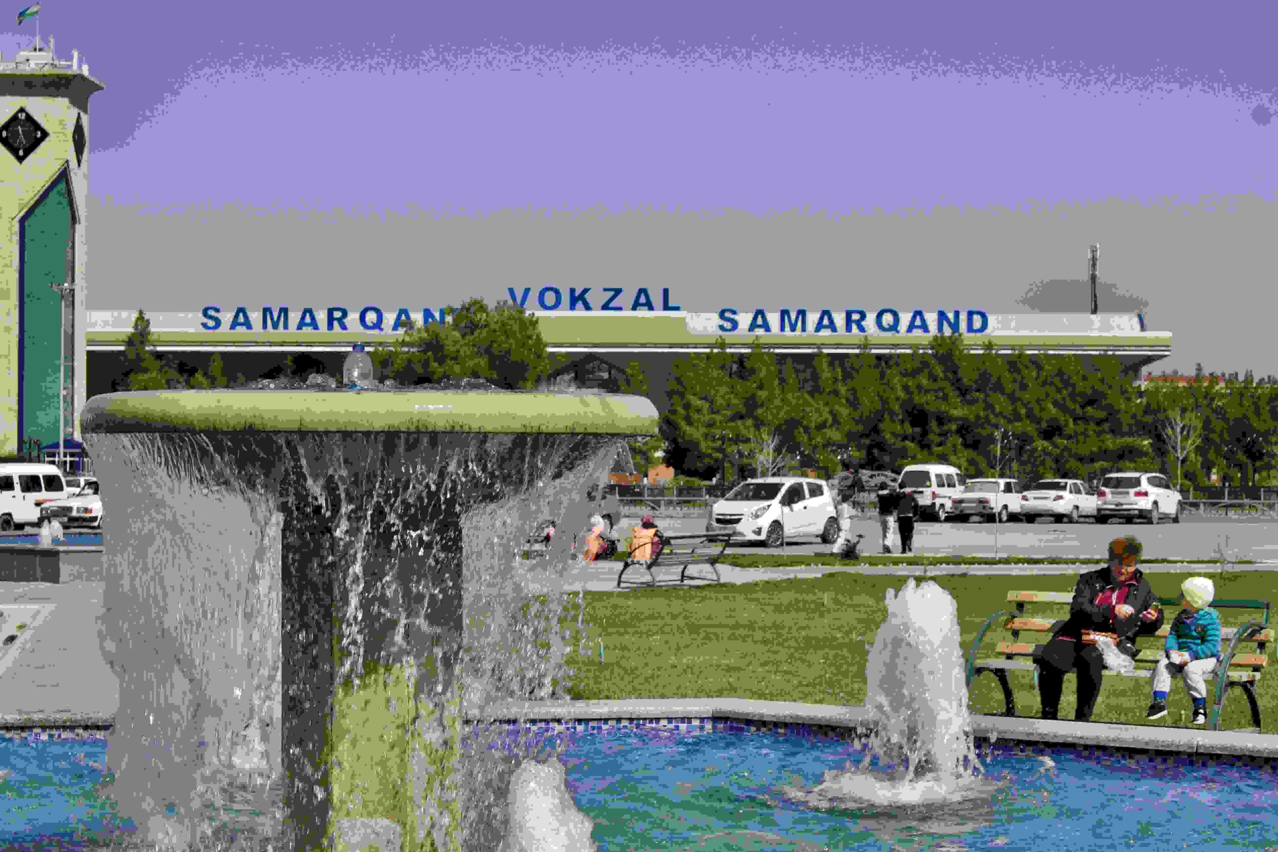 Samarkand Uzbekistan central station fountain reconstructed actual architectonic style