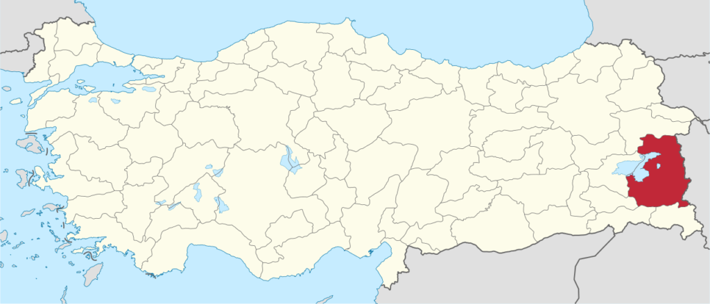 The Van region in the far east of Turkey is highlighted on a map.