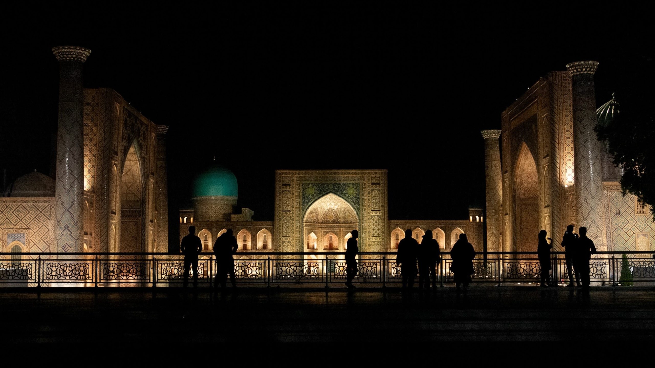 Registan at night, Samarkand, Uzbekistan