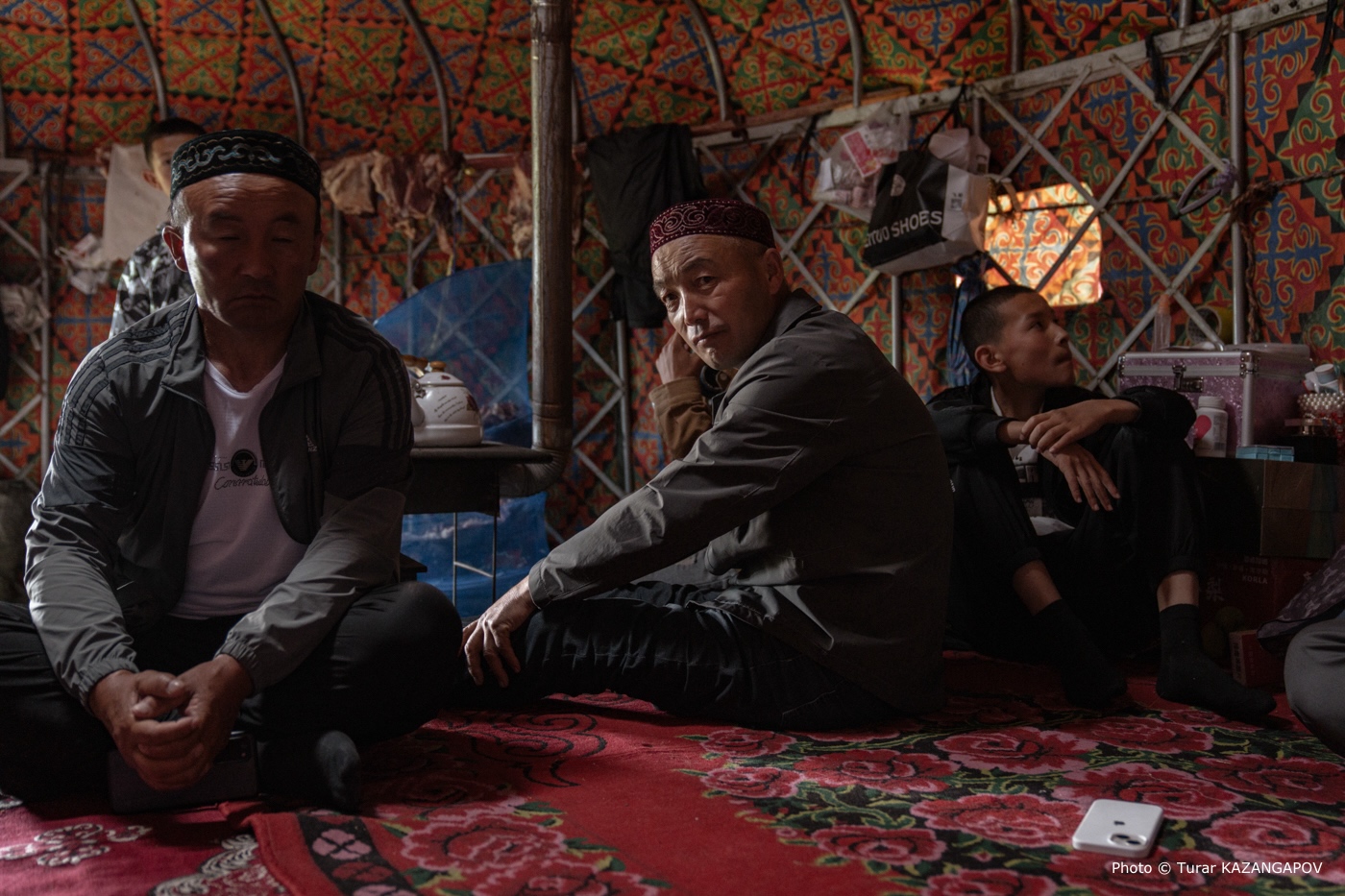 men in a Kazakh yurt