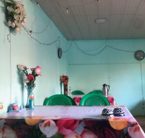 flowers chairs tea cups