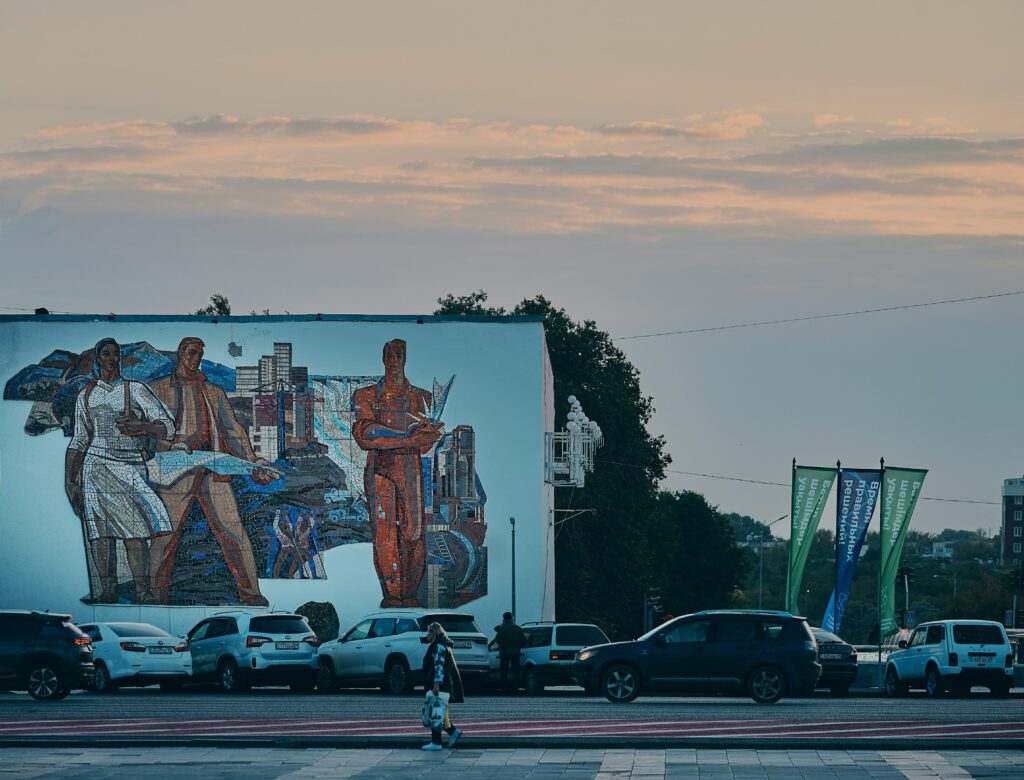 mosaic soviet sunset cars
