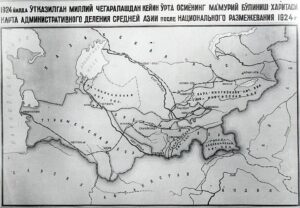 Administrative map of Central Asia following the national-territorial delimitation of 1924. The Soviet reorganisation created new republican frameworks, but the borders and political identities of modern Central Asia emerged through a longer and more complex process. Public domain / Wikimedia Commons.