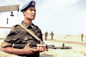 A Kazakh paramilitary during a military exercise in 2000 (illustrative image). Credit: Wikimedia Commons.