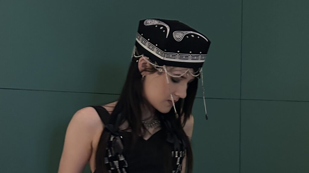 A model wearing a creation from QASHANG, Shahina Olimzade's collection combining traditional Tajik textiles with punk and grunge influences. Photo: Shahzoda Bakhriddinova.