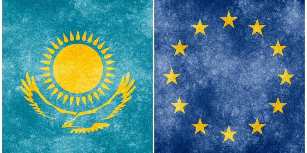 Kazakhstan UE Union européenne Drapeaux