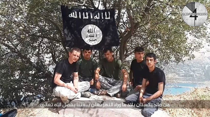 Tadjikistan Terroristes Etat islamique Drapeau Cyclistes