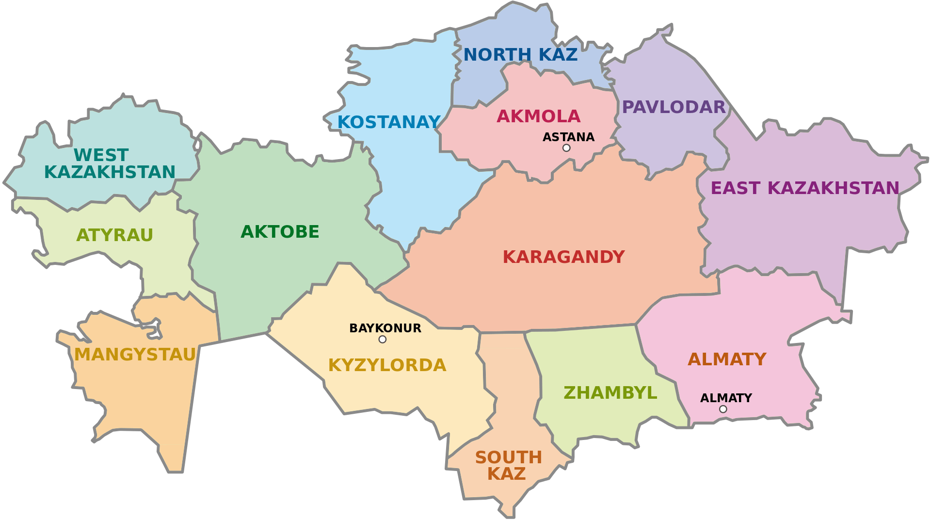 Carte provinces Kazakhstan