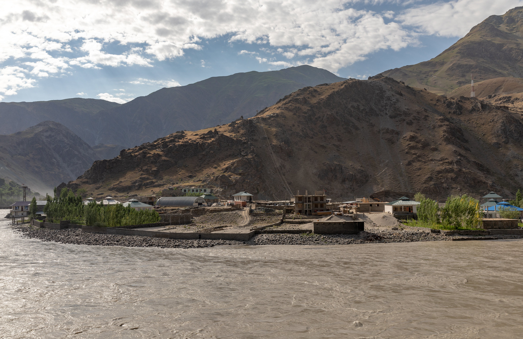 Vue Afghanistan Tadjikistan Piandj Rivière Frontière Naturelle