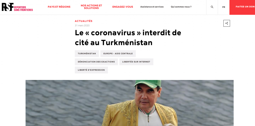 Reporters sans frontières RSF Turkménistan Coronavirus Fake News