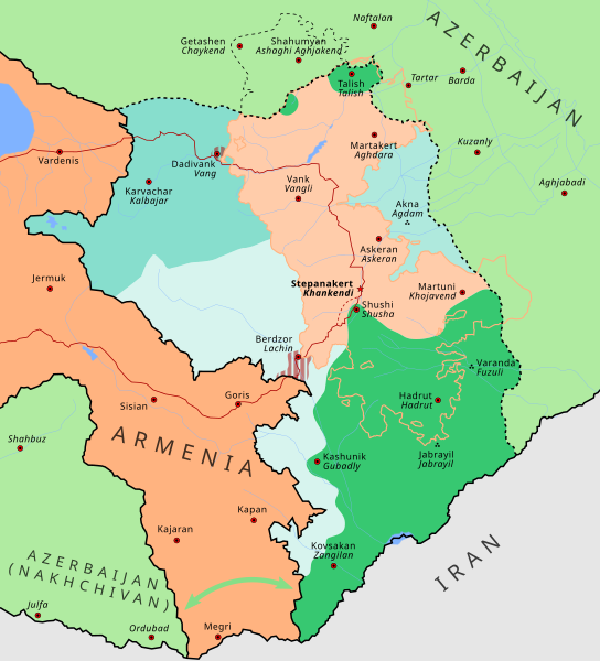 Carte Arménie Azerbaïdjan Cessez le feu