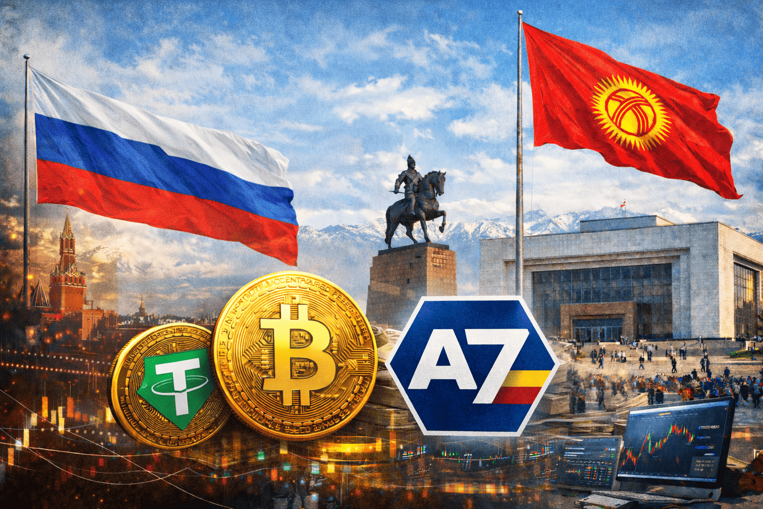 Avec le développement du système de paiement A7 en Russie, mêlant cryptomonnaie et schémas de blanchiement d'argent, le Kirghizstan est devenue la juridiction clé pour permettre à la Russie ses paiments internationaux malgré les sanctions. Illustration Chat-GPT