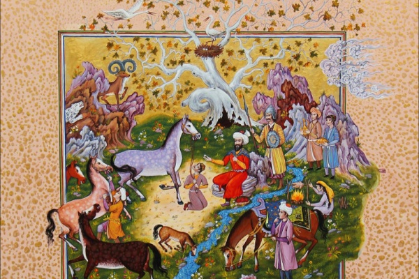 Tadjikistan miniature art chevaux peinture