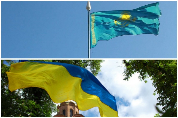 Drapeaux ukrainien et kazakh